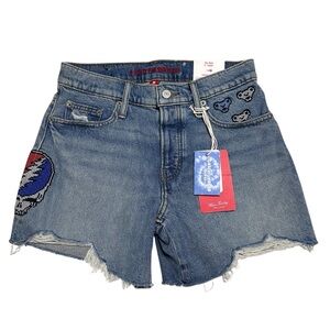 Grateful Dead x Lucky Brand NEW Women’s 90s Midi Jean Shorts Embroidered Rock